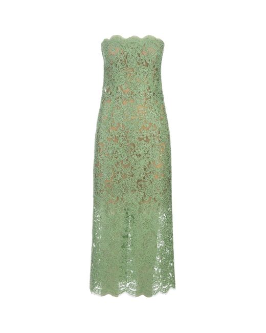 Ermanno Scervino Green Lace Longuette Dress With Micro Crystals