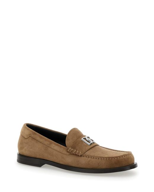 Dolce & Gabbana Brown Loafer With Logo In Suede Man for men
