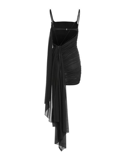 Mugler Black Asymmetrical Dress With Draping Polyamide