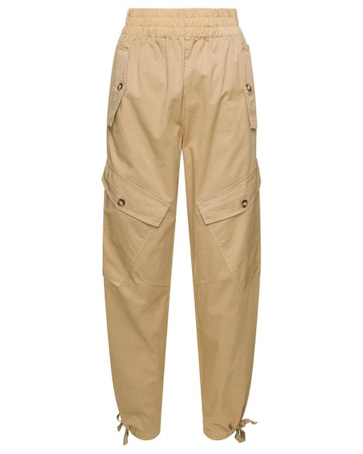 Semicouture Beige Gabardine Cargo Pants In Cotton Stretch in Natural | Lyst