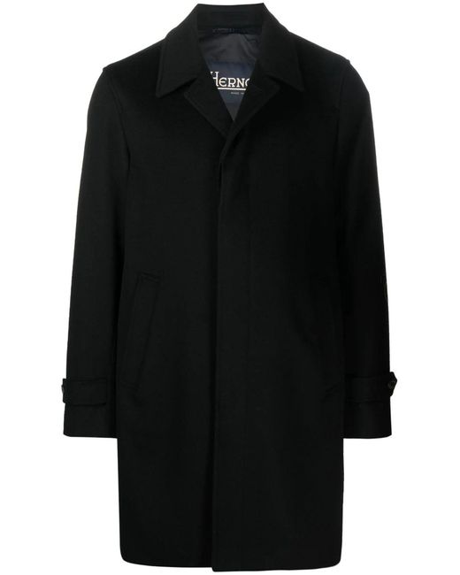 Herno Black Coat In Brushed Cashmere Wool for men