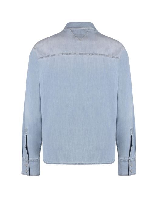 Bottega Veneta Blue Shirt With Flap Pockets Main: Polyester for men