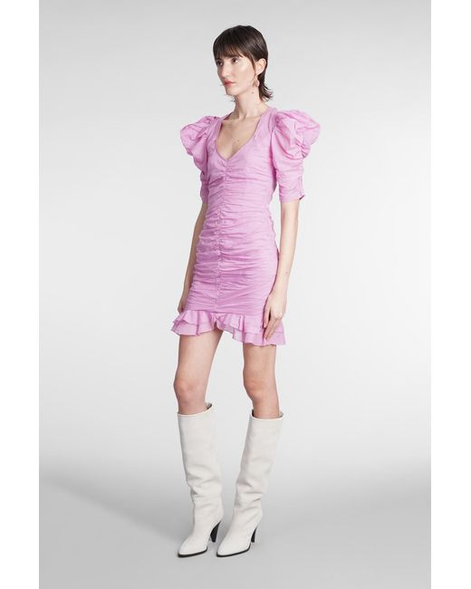 Isabel Marant Pink Puff Sleeved Gathered Mini Dress