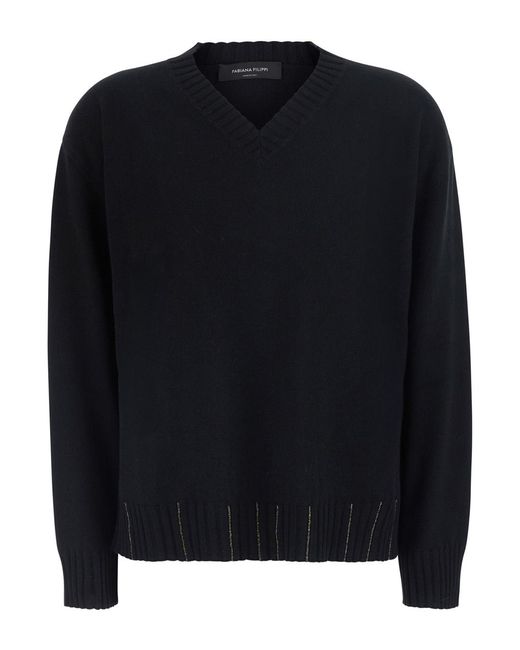 Fabiana Filippi Black Sweater Round Neck Wool Tops