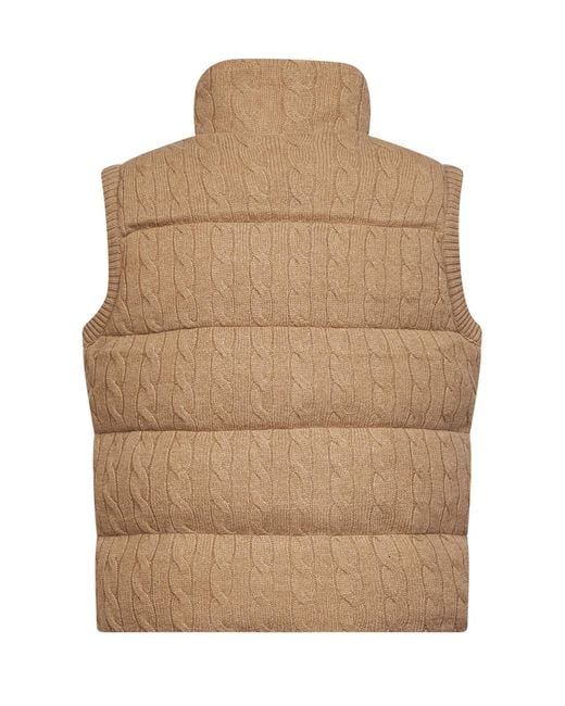 Polo Ralph Lauren Brown Camel Cable Knit Wool And Cashmere Padded Vest