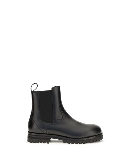 Loro Piana Black Leather Ankle Boots Kent for men
