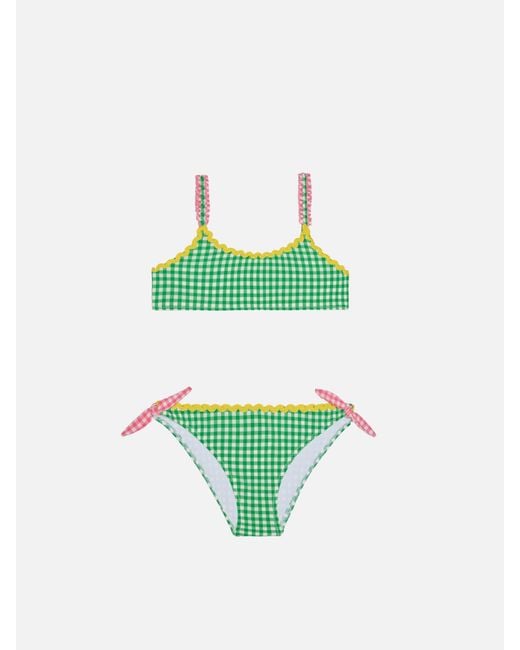 Mc2 Saint Barth Green Girl Top Bikini With Gingham Print