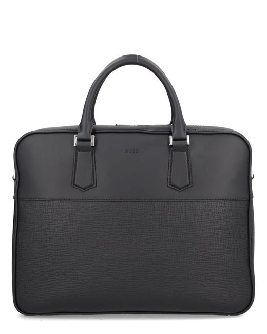 BOSS Leather Briefcase Bag in Black for Men | Lyst