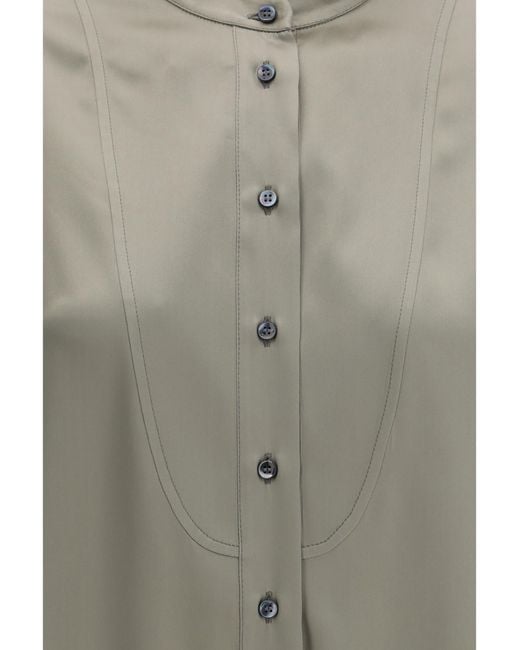 Brunello Cucinelli Gray Silk Shirt With Monili Details Silk; Elastane