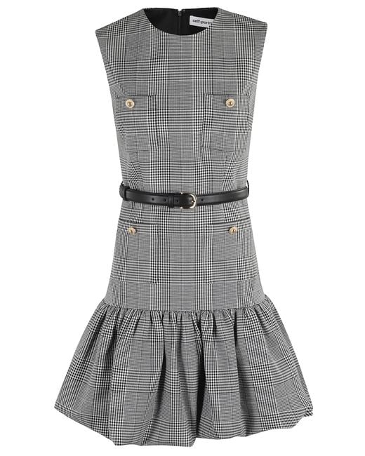 Self-Portrait Gray Prince Of Wales Check Mini Dress