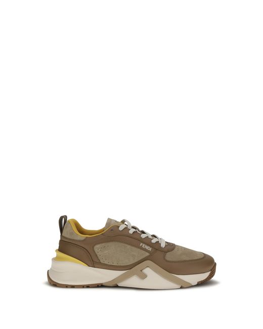 Fendi White Sneakers Flow Calf Leather Nocc/Biscuit/G. Trainers for men