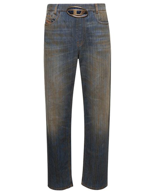 DIESEL Light Blue Straight Jeans With Metal Logo And Used Effect In Cotton Denim Man for men