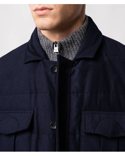 Larusmiani Blue Cashmere Quilted Jacket Ortles Sportwear Short Coat for men