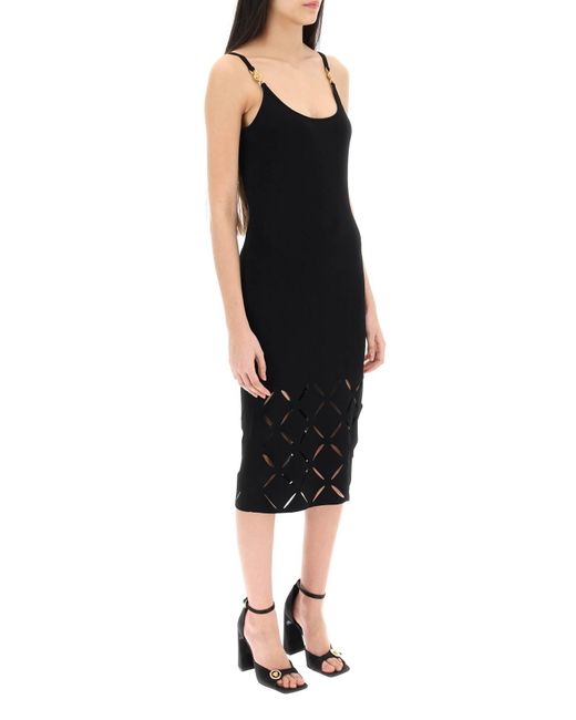 Versace Black Slashed Knit Midi Dress