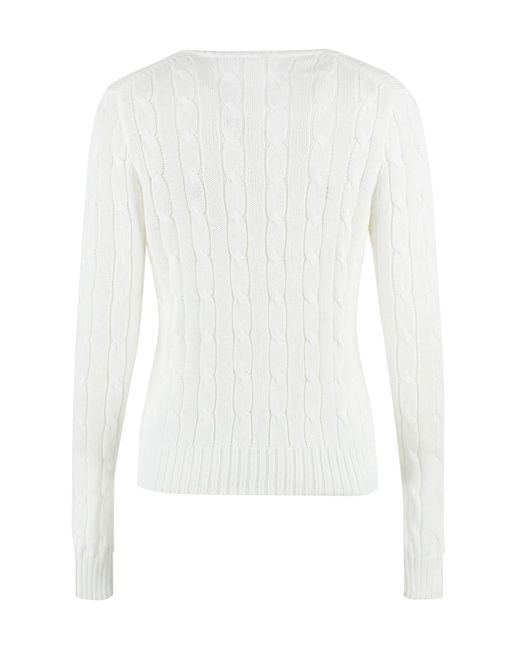 Ralph Lauren White Polo Ralph Laure Kimberly V-neck Cable Knit Jumper