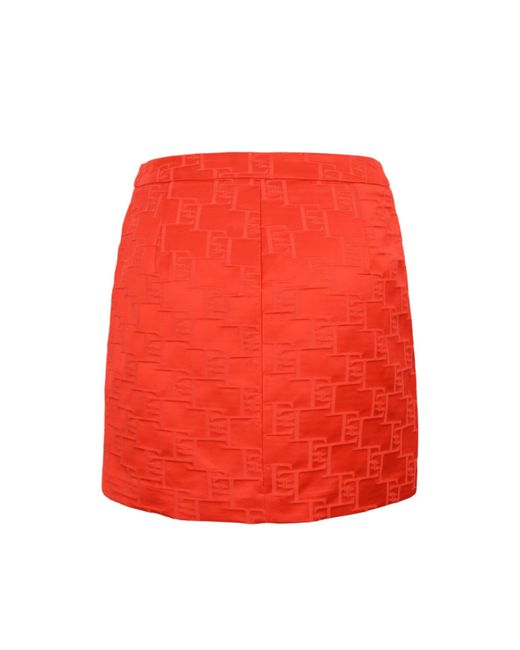 Elisabetta Franchi Red Satin Skirt With Logo