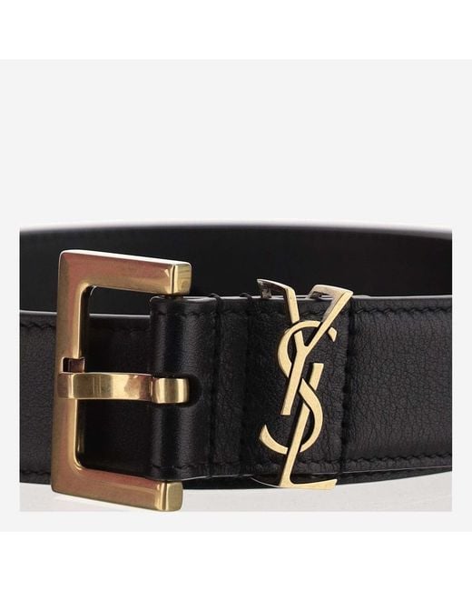 Saint Laurent Black Belt Cassandre Glossy Leather Calfskin