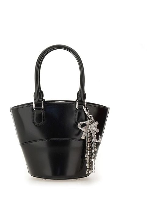 Self-Portrait Black Leather Tote Bag With Charm Cow Handbags
