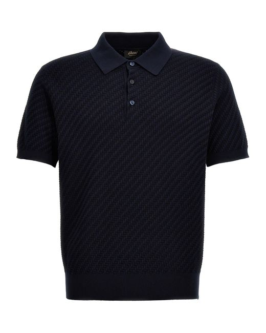 Brioni Black Woven Knit Shirt Polo for men