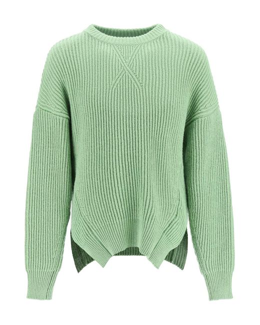 Jil Sander Green Ribbed Wool And Cotton Sweater for men