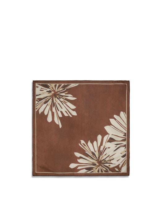 Brunello Cucinelli Brown Bloom Print Silk Pongée Scarf