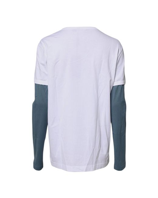 Dolce & Gabbana Blue White Graphic Print Cotton Crew Neck T for men