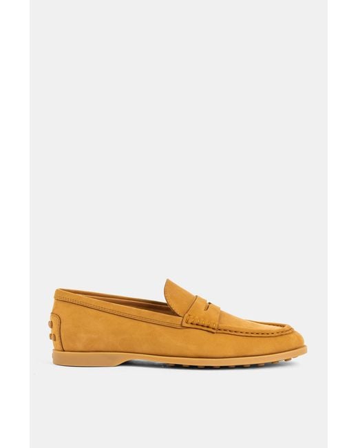 Tod's Orange Camel Nubuck Loafer With Classic Appliqué Loafers