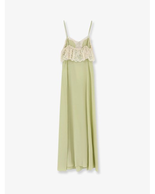 Chloé Green Silk Dress With Lace Inserts