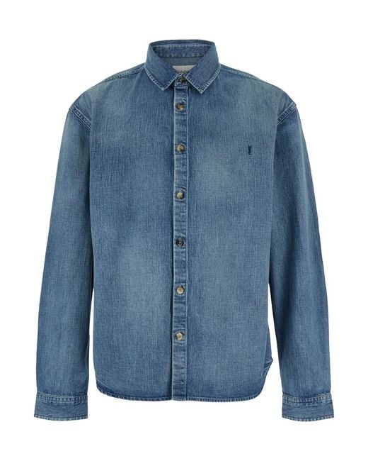 Saint Laurent Blue Shirt Classic Collar Denim Textile for men