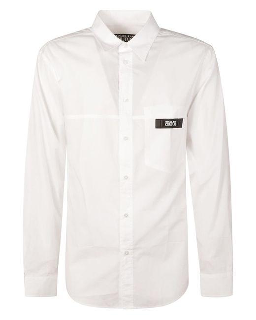 Versace White Logo Patched Round Hem Shirt for men