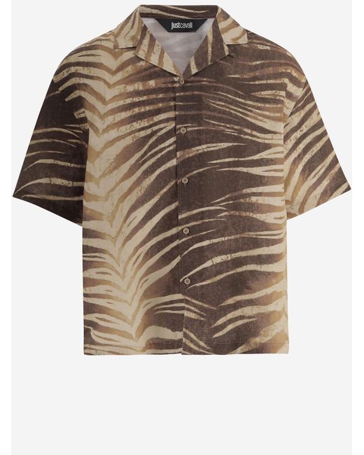 Just Cavalli Multicolor Shirt Linen-Cotton Tropical Print for men