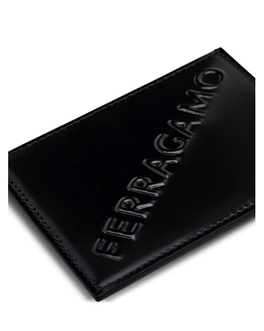 Ferragamo Black Diagonal Logo Credit Card Case