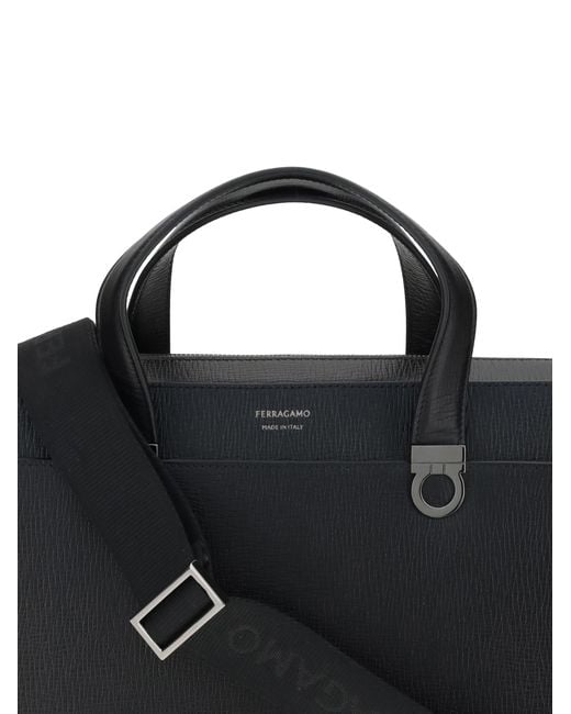 Ferragamo Black Briefcase Gancini Calf Leather Laptop Bags & Briefcases for men