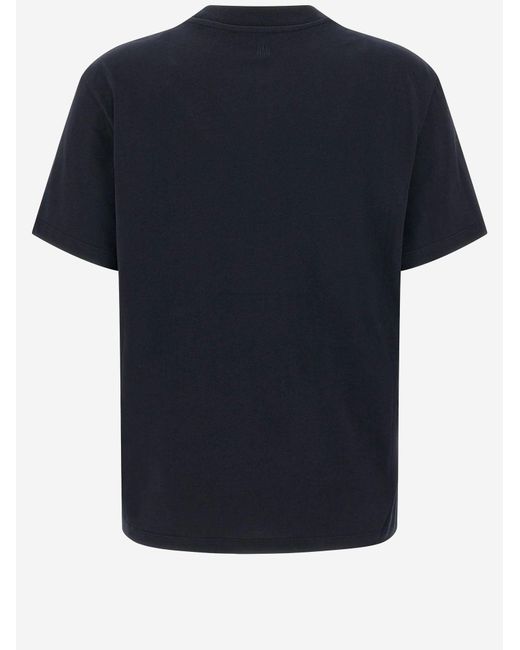 AMI Blue Cotton T-Shirt With Embroidered Logo T-Shirts for men