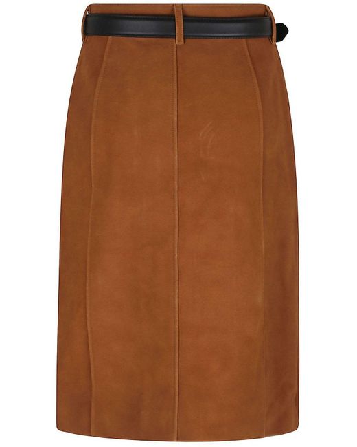 Self-Portrait Brown Belted Leather Skirt