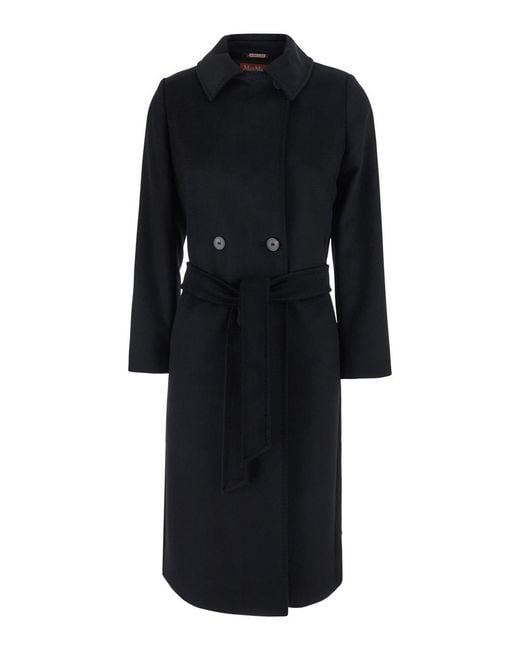Max Mara Black Wool Coat With Belt