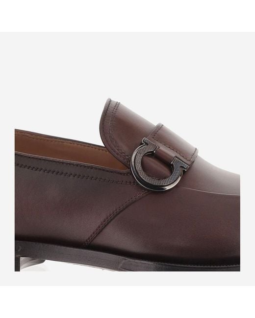 Ferragamo Brown Leather Gancini Loafers Calf for men