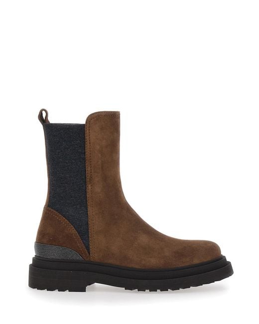 Brunello Cucinelli Brown Ankle Boots Suede Leather