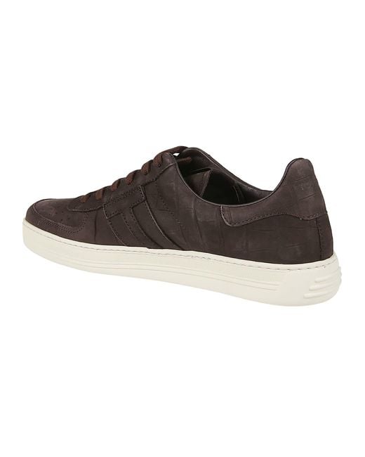 Tom Ford Brown Radcliffe Crocodile-Effect Nubuck Low Top Sneakers for men