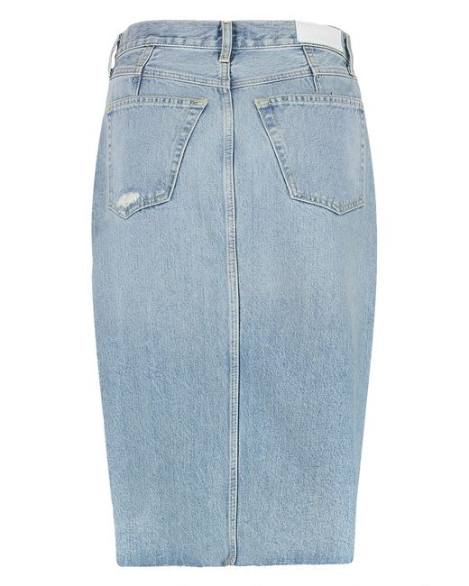 Re/done Blue Frayed Hem Skirt Cotton