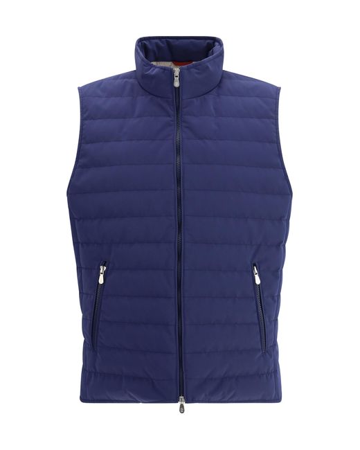 Brunello Cucinelli Blue Quilted Vest Jacket Polyester; Polyamide Down for men