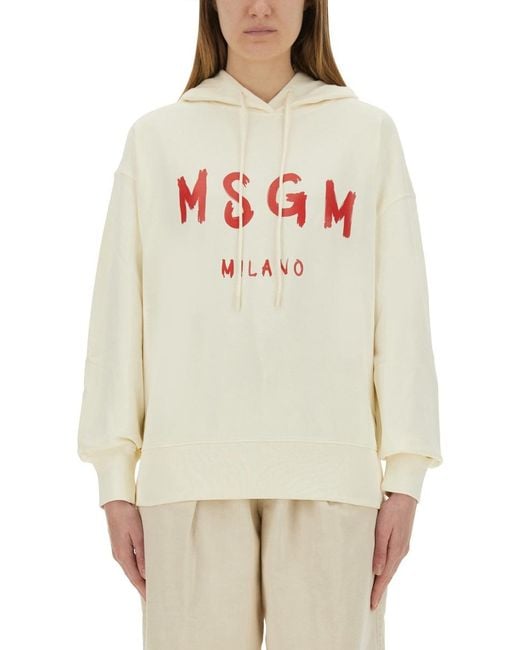 MSGM Natural Sweatshirt With Brushed Logo Cotton Sweatshirts