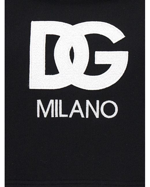 Dolce & Gabbana Women's Logo Embroidery Cropped Hoodie Sweatshirt Black sweatshirts