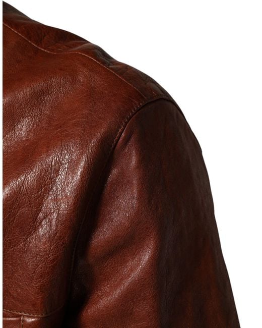 Dolce & Gabbana Brown Leather Button Down Biker Jacket Clothing for men