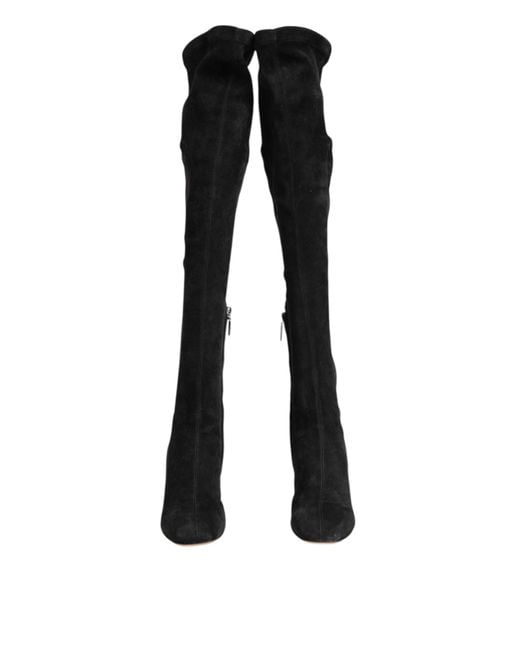Dolce & Gabbana Black Suede Leather Knee High Boots Shoes Lamb