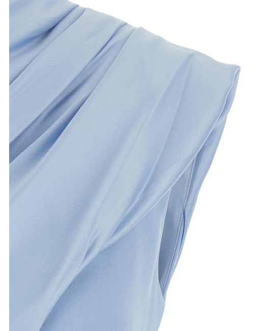 Solace London Blue One-Shoulder Long Dress Gabriela Polyester