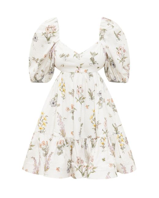 Zimmermann Cotton Jeannie Floral-printed Flared Dress in White | Lyst