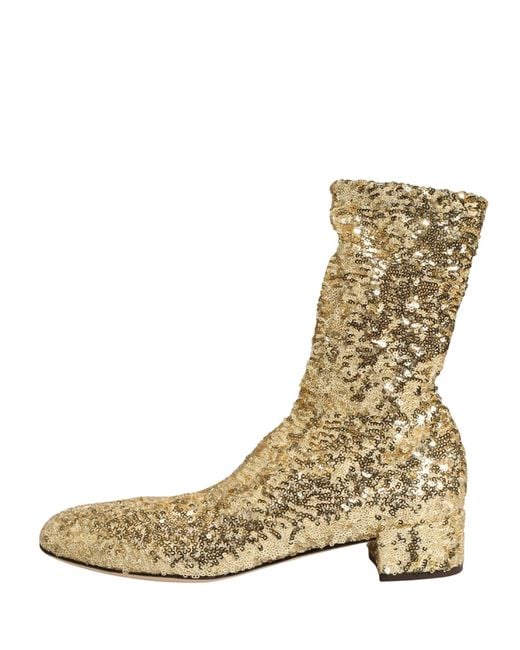 Dolce & Gabbana Metallic Sequined Short Boots Stretch Shoes Elastane Nylon Polyester