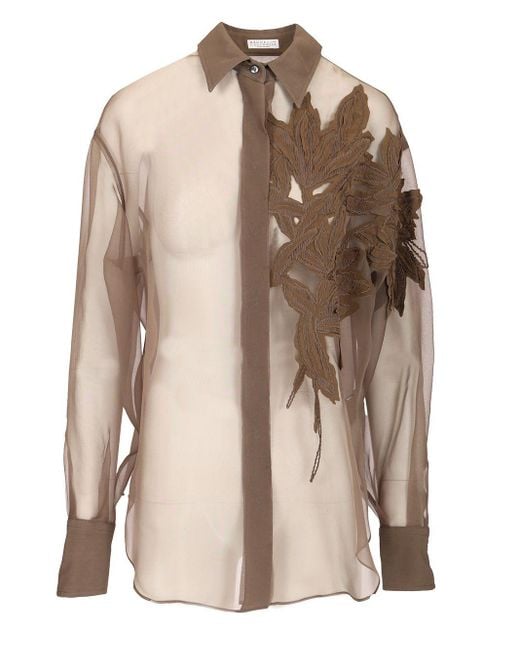 Brunello Cucinelli Natural Shirt With Flora Appliqué