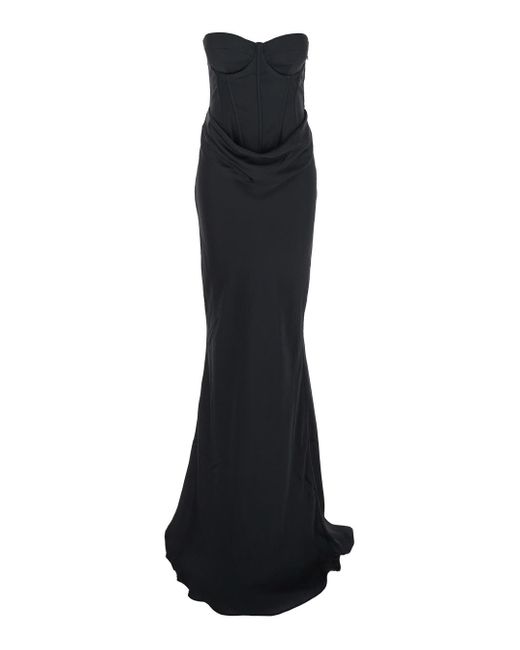 ROTATE BIRGER CHRISTENSEN Black Long Dress With Corset And Draped Skirt